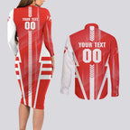 Personalized Sydney Swans Couples Matching Long Sleeve Bodycon Dress and Long Sleeve Button Shirt Modern Geometric Sports Graphic Style