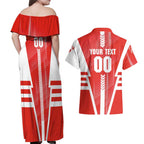 Personalized Sydney Swans Couples Matching Off Shoulder Maxi Dress and Hawaiian Shirt Modern Geometric Sports Graphic Style