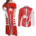 Personalized Sydney Swans Couples Matching Off Shoulder Maxi Dress and Long Sleeve Button Shirt Modern Geometric Sports Graphic Style