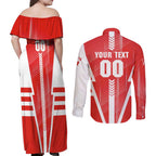 Personalized Sydney Swans Couples Matching Off Shoulder Maxi Dress and Long Sleeve Button Shirt Modern Geometric Sports Graphic Style