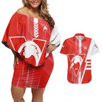 Personalized Sydney Swans Couples Matching Off Shoulder Short Dress and Hawaiian Shirt Modern Geometric Sports Graphic Style