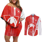 Personalized Sydney Swans Couples Matching Off Shoulder Short Dress and Long Sleeve Button Shirt Modern Geometric Sports Graphic Style