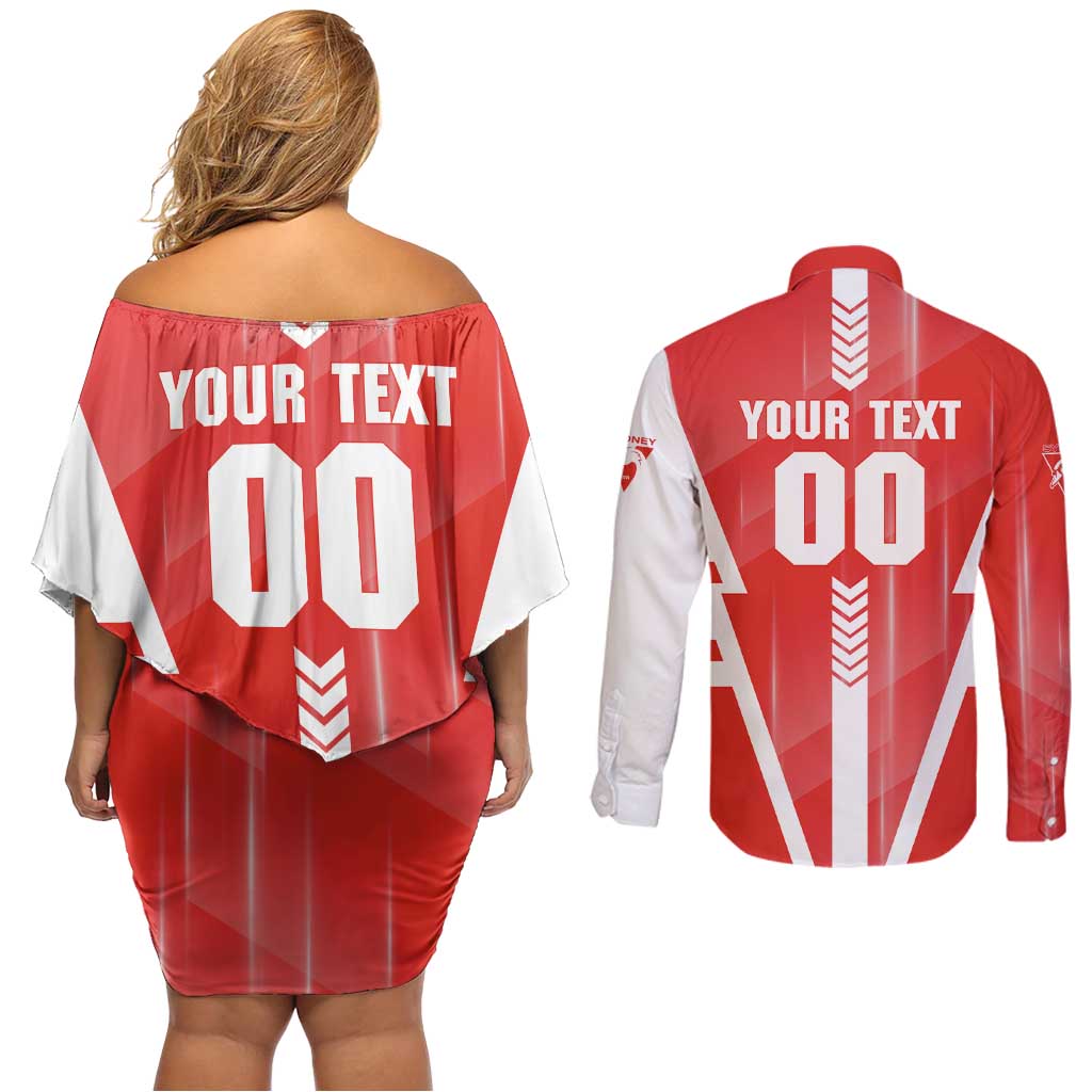 Personalized Sydney Swans Couples Matching Off Shoulder Short Dress and Long Sleeve Button Shirt Modern Geometric Sports Graphic Style