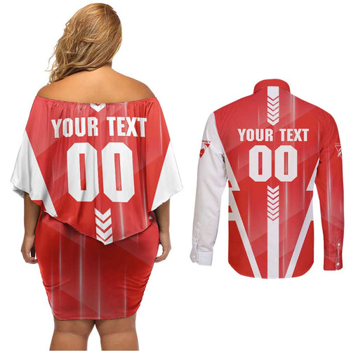 Personalized Sydney Swans Couples Matching Off Shoulder Short Dress and Long Sleeve Button Shirt Modern Geometric Sports Graphic Style