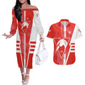 Personalized Sydney Swans Couples Matching Off The Shoulder Long Sleeve Dress and Hawaiian Shirt Modern Geometric Sports Graphic Style