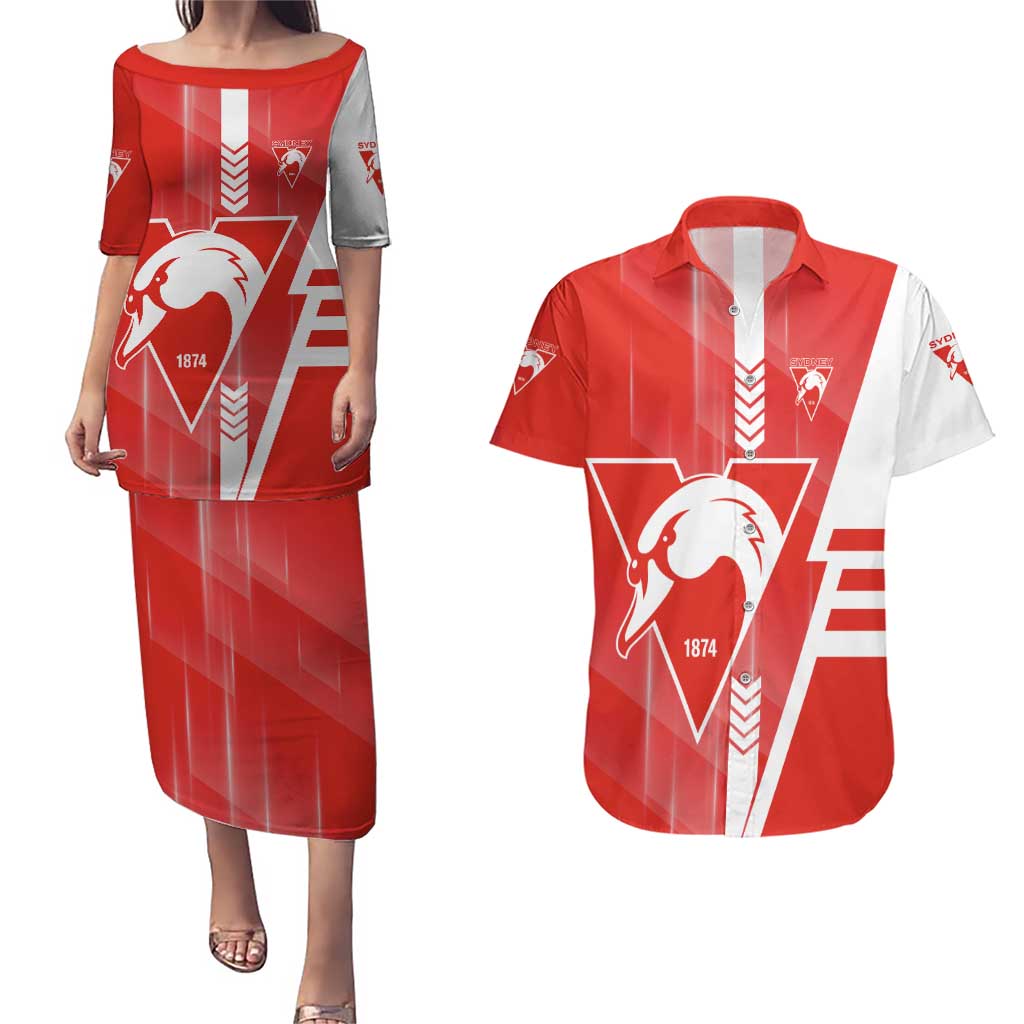 Personalized Sydney Swans Couples Matching Puletasi and Hawaiian Shirt Modern Geometric Sports Graphic Style