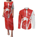 Personalized Sydney Swans Couples Matching Puletasi and Long Sleeve Button Shirt Modern Geometric Sports Graphic Style