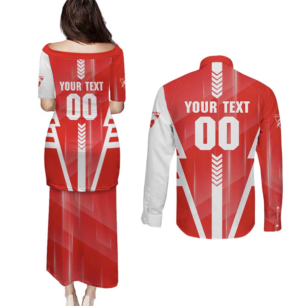 Personalized Sydney Swans Couples Matching Puletasi and Long Sleeve Button Shirt Modern Geometric Sports Graphic Style