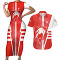 Personalized Sydney Swans Couples Matching Short Sleeve Bodycon Dress and Hawaiian Shirt Modern Geometric Sports Graphic Style