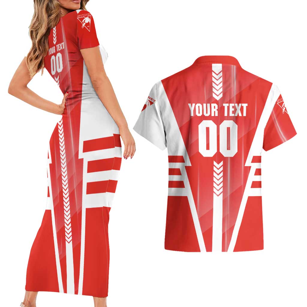 Personalized Sydney Swans Couples Matching Short Sleeve Bodycon Dress and Hawaiian Shirt Modern Geometric Sports Graphic Style