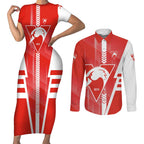 Personalized Sydney Swans Couples Matching Short Sleeve Bodycon Dress and Long Sleeve Button Shirt Modern Geometric Sports Graphic Style