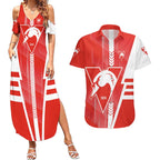Personalized Sydney Swans Couples Matching Summer Maxi Dress and Hawaiian Shirt Modern Geometric Sports Graphic Style