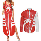 Personalized Sydney Swans Couples Matching Summer Maxi Dress and Long Sleeve Button Shirt Modern Geometric Sports Graphic Style