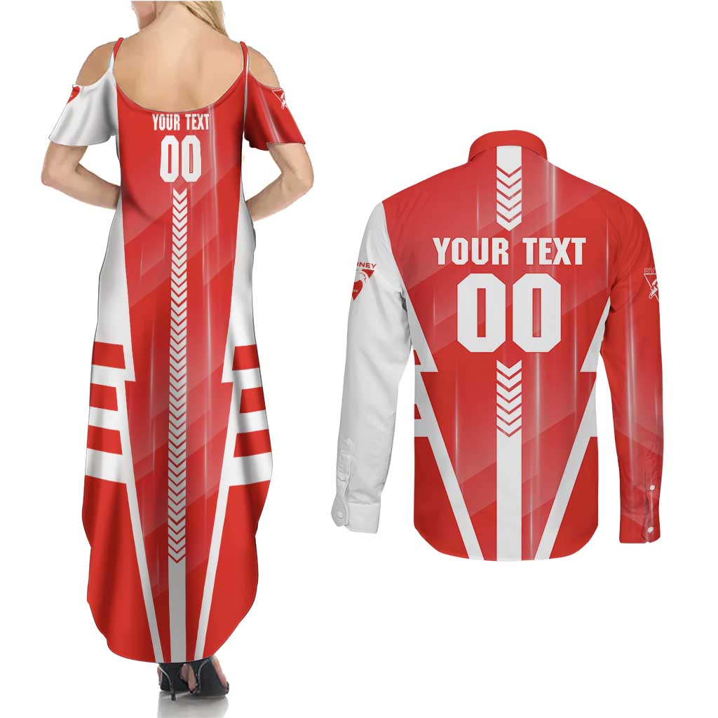 Personalized Sydney Swans Couples Matching Summer Maxi Dress and Long Sleeve Button Shirt Modern Geometric Sports Graphic Style