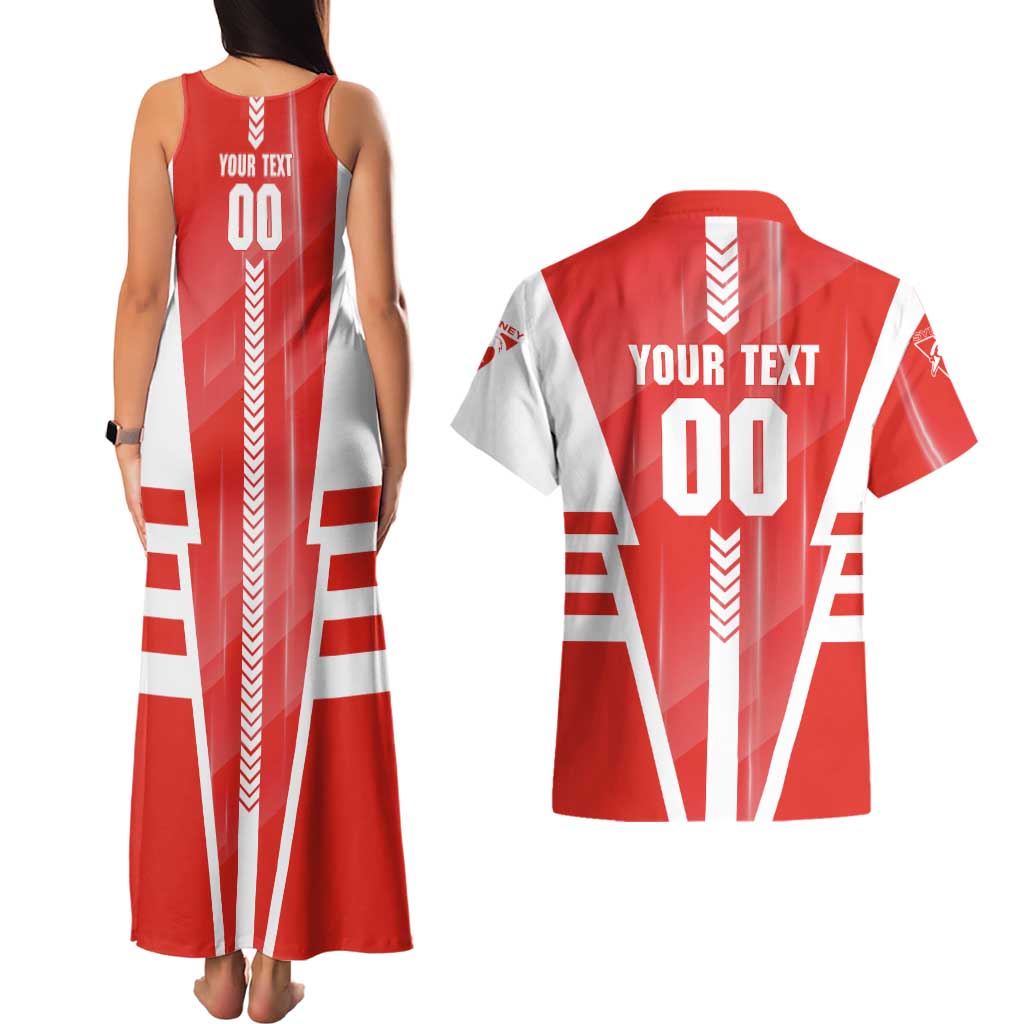 Personalized Sydney Swans Couples Matching Tank Maxi Dress and Hawaiian Shirt Modern Geometric Sports Graphic Style