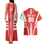 Personalized Sydney Swans Couples Matching Tank Maxi Dress and Hawaiian Shirt Modern Geometric Sports Graphic Style