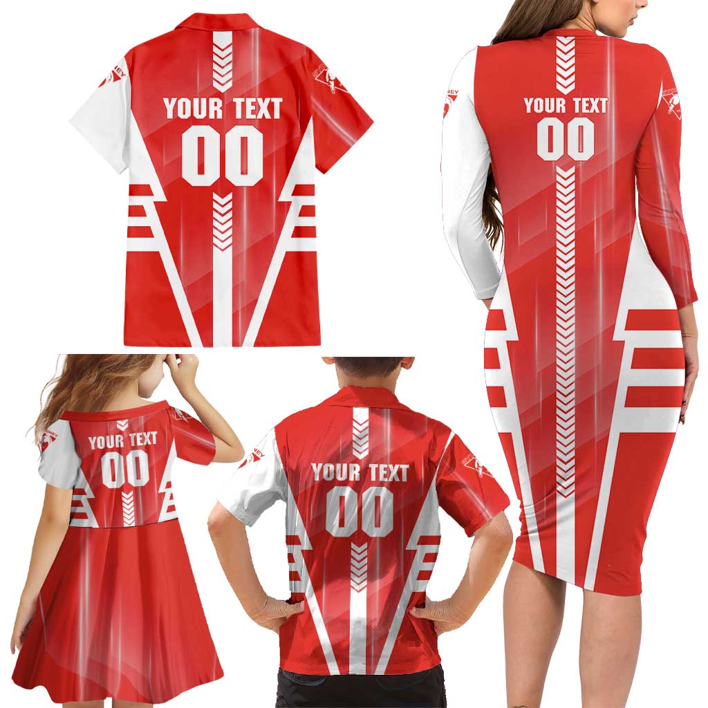 Personalized Sydney Swans Family Matching Long Sleeve Bodycon Dress and Hawaiian Shirt Modern Geometric Sports Graphic Style