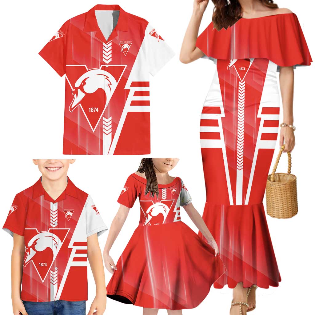 Personalized Sydney Swans Family Matching Mermaid Dress and Hawaiian Shirt Modern Geometric Sports Graphic Style