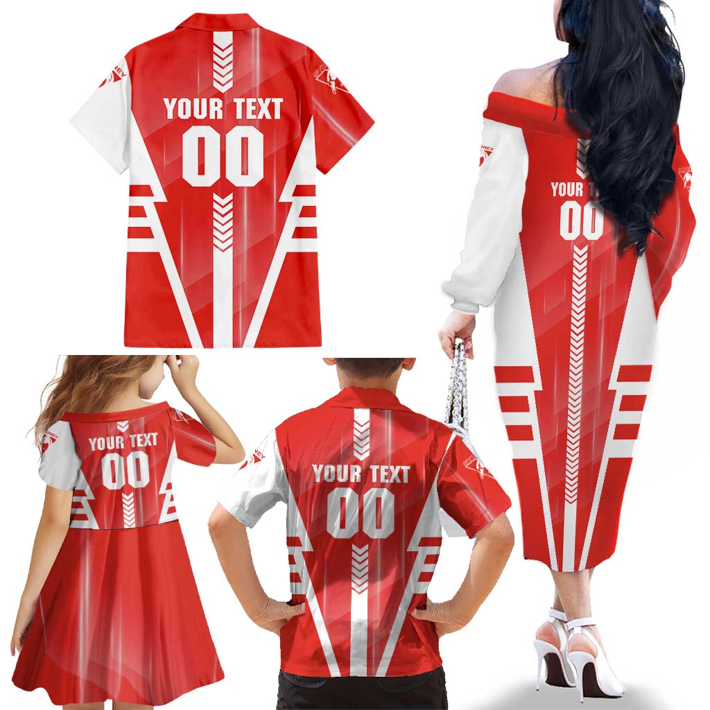 Personalized Sydney Swans Family Matching Off The Shoulder Long Sleeve Dress and Hawaiian Shirt Modern Geometric Sports Graphic Style
