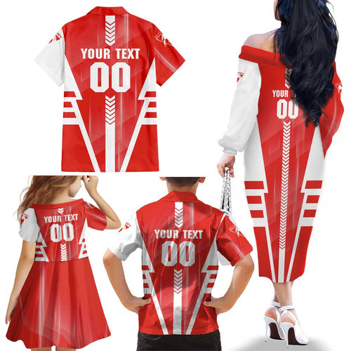 Personalized Sydney Swans Family Matching Off The Shoulder Long Sleeve Dress and Hawaiian Shirt Modern Geometric Sports Graphic Style