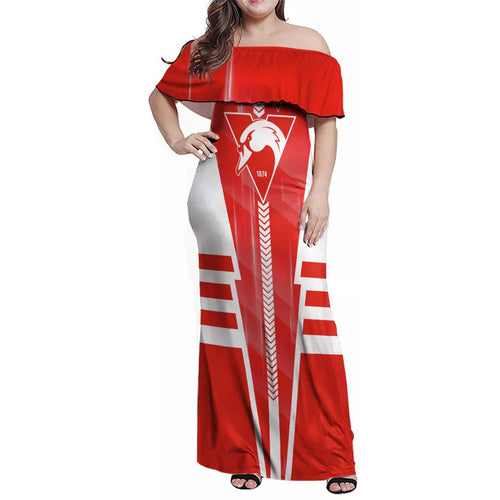Personalized Sydney Swans Family Matching Off Shoulder Maxi Dress and Hawaiian Shirt Modern Geometric Sports Graphic Style