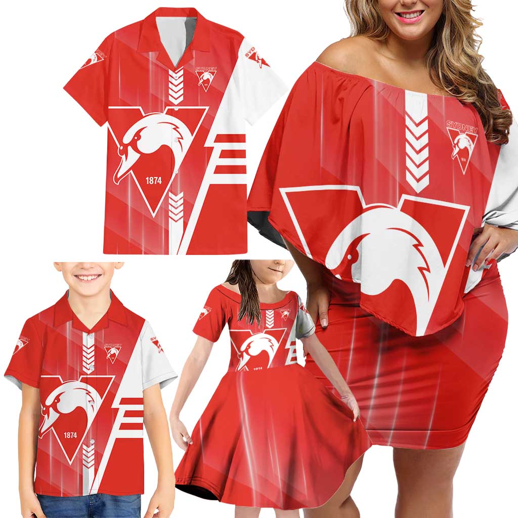 Personalized Sydney Swans Family Matching Off Shoulder Short Dress and Hawaiian Shirt Modern Geometric Sports Graphic Style