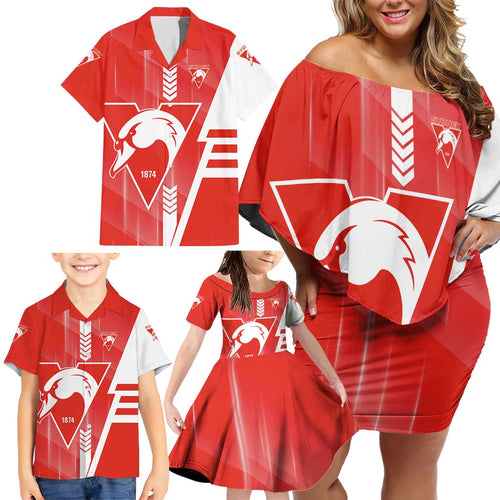 Personalized Sydney Swans Family Matching Off Shoulder Short Dress and Hawaiian Shirt Modern Geometric Sports Graphic Style