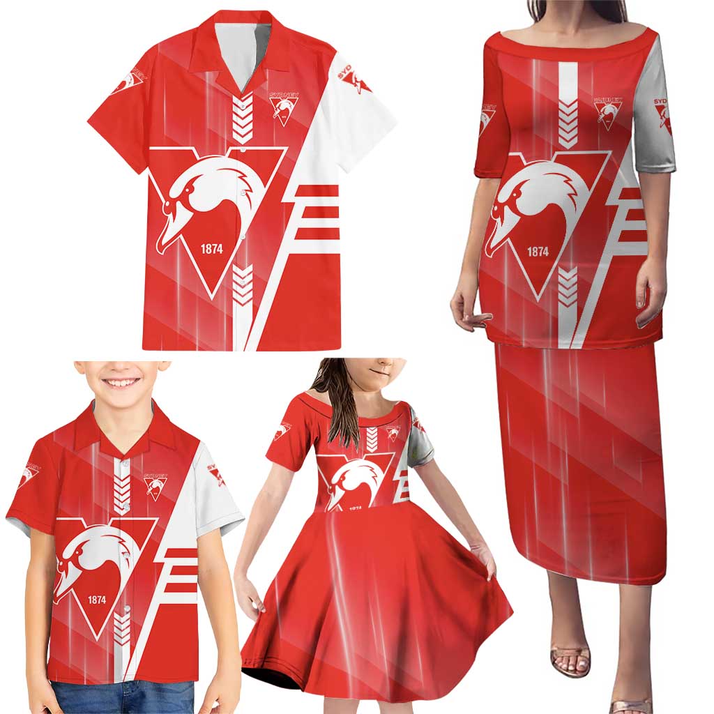 Personalized Sydney Swans Family Matching Puletasi and Hawaiian Shirt Modern Geometric Sports Graphic Style