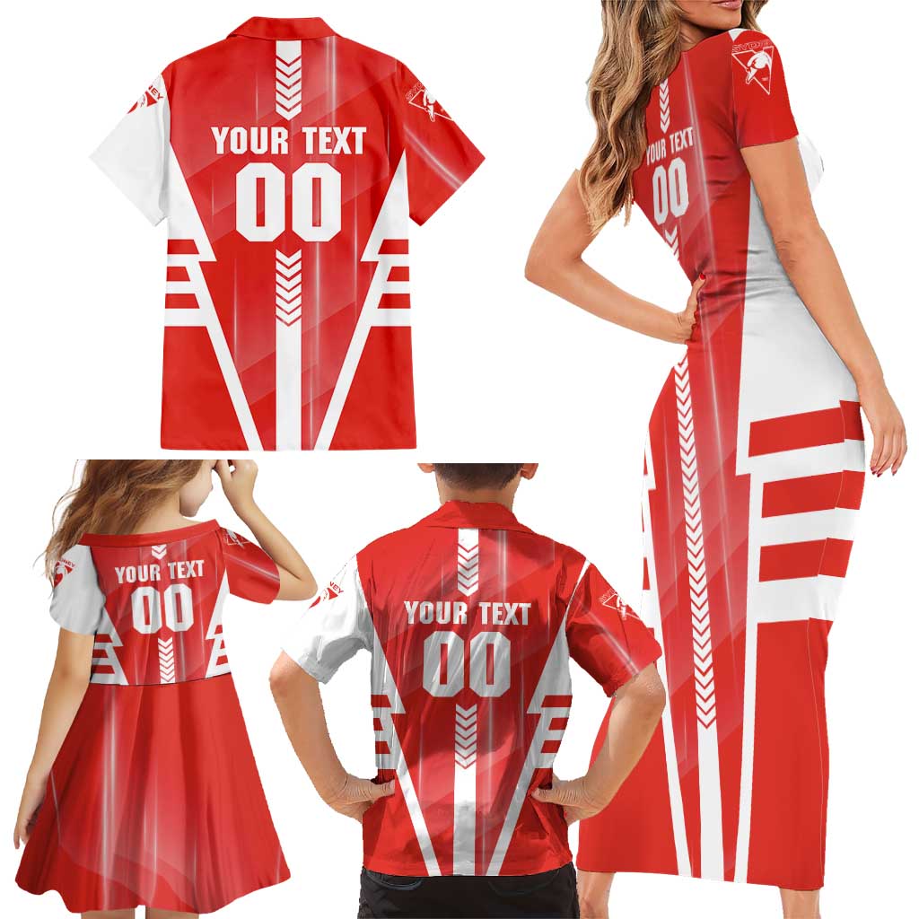 Personalized Sydney Swans Family Matching Short Sleeve Bodycon Dress and Hawaiian Shirt Modern Geometric Sports Graphic Style