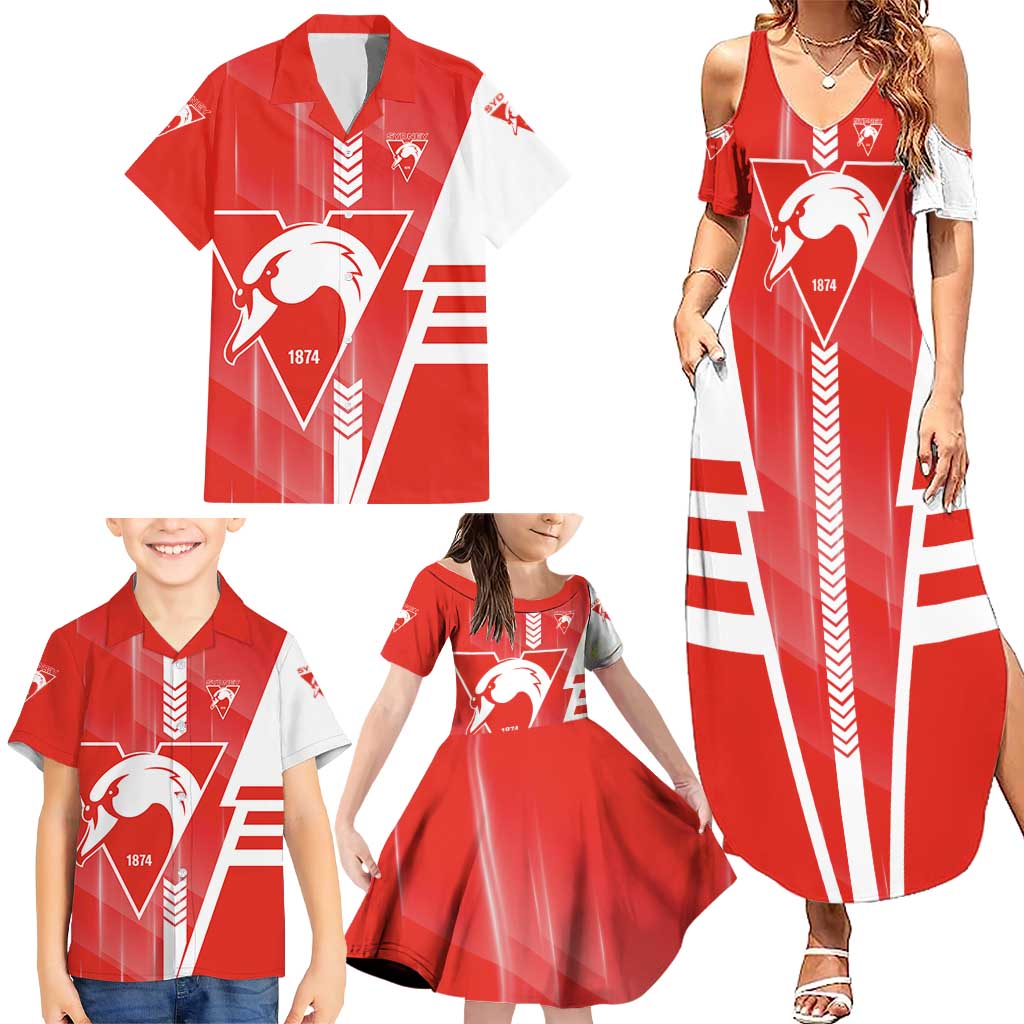 Personalized Sydney Swans Family Matching Summer Maxi Dress and Hawaiian Shirt Modern Geometric Sports Graphic Style