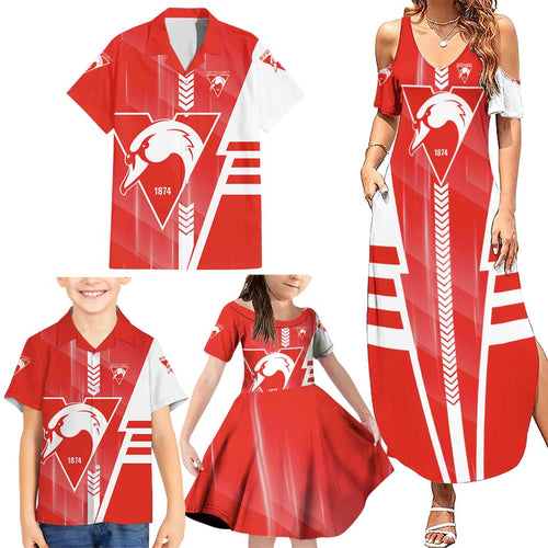 Personalized Sydney Swans Family Matching Summer Maxi Dress and Hawaiian Shirt Modern Geometric Sports Graphic Style
