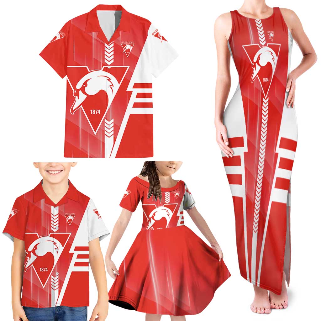 Personalized Sydney Swans Family Matching Tank Maxi Dress and Hawaiian Shirt Modern Geometric Sports Graphic Style