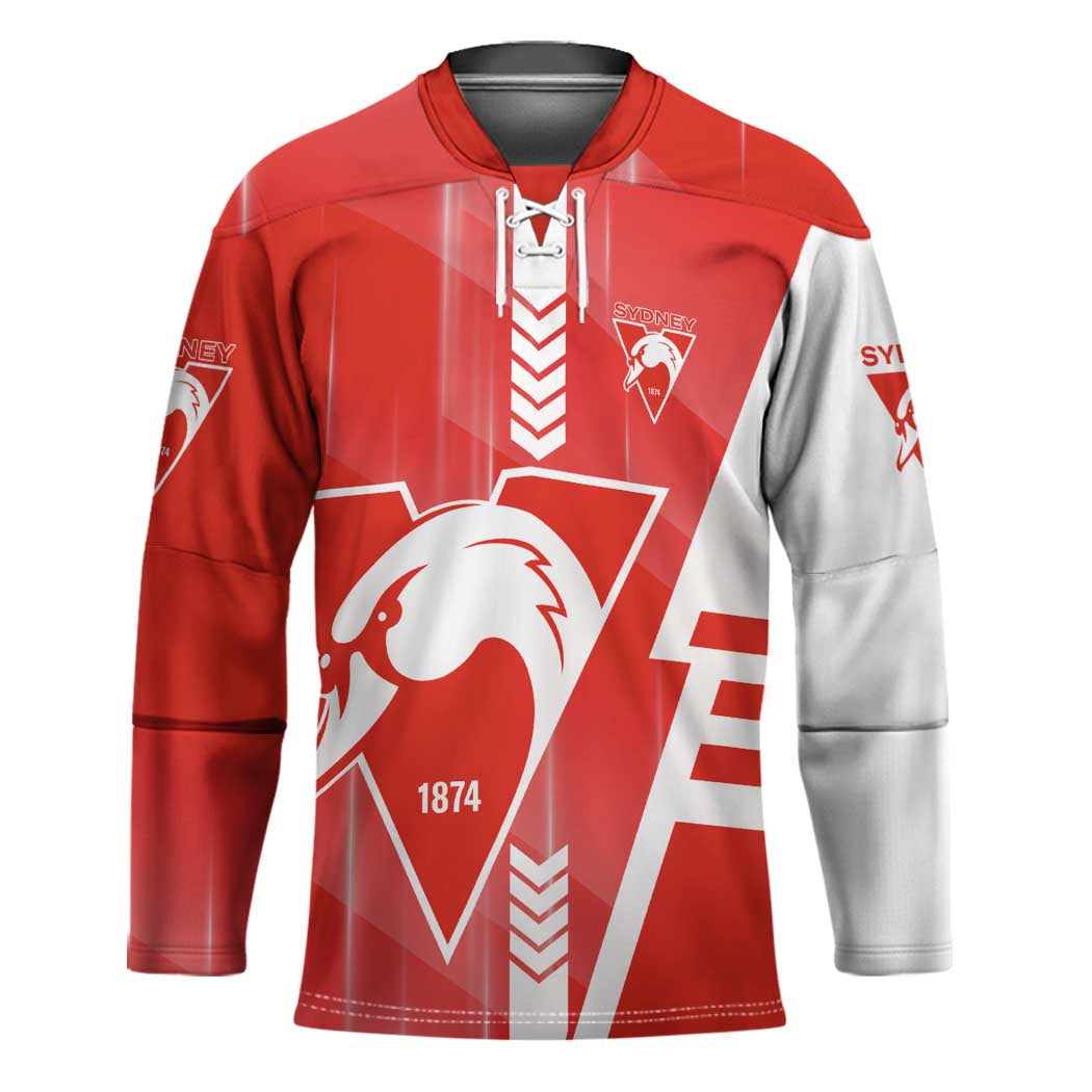 Personalized Sydney Swans Hockey Jersey Modern Geometric Sports Graphic Style
