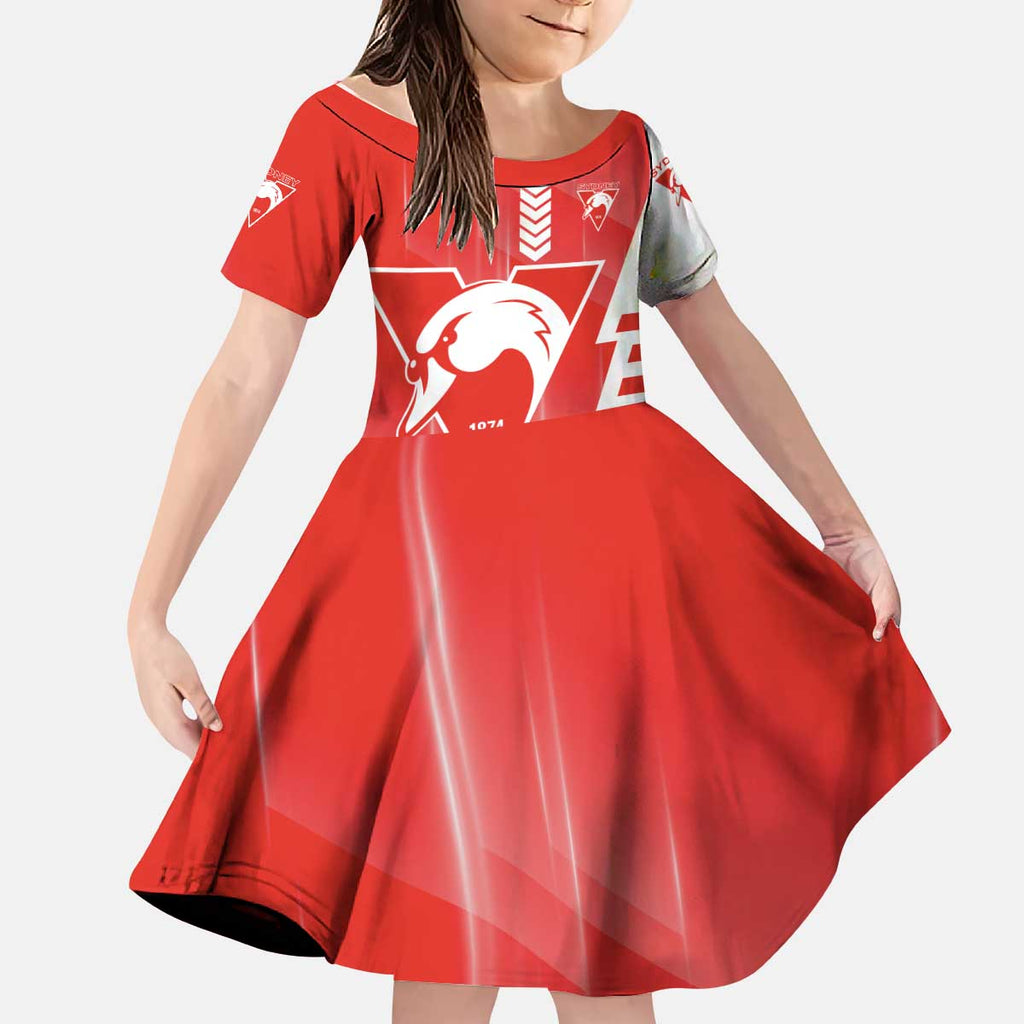 Personalized Sydney Swans Kid Short Sleeve Dress Modern Geometric Sports Graphic Style
