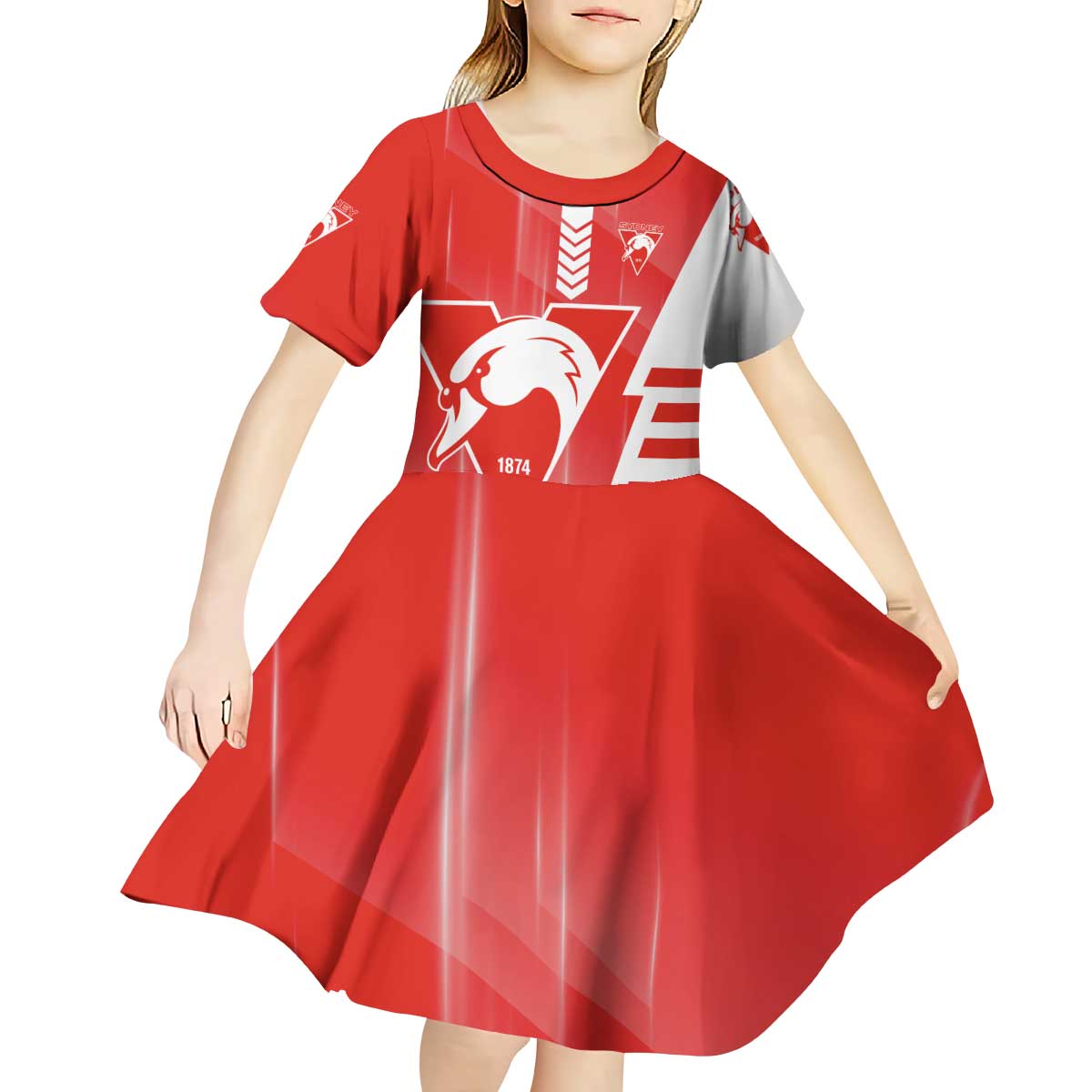Personalized Sydney Swans Kid Short Sleeve Dress Modern Geometric Sports Graphic Style