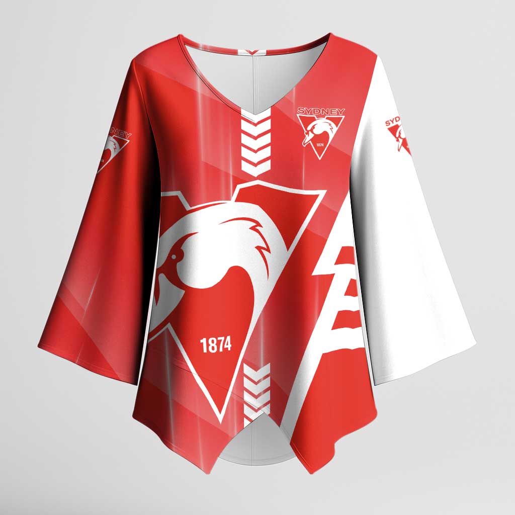 Personalized Sydney Swans Kimono Sleeve Blouse Modern Geometric Sports Graphic Style