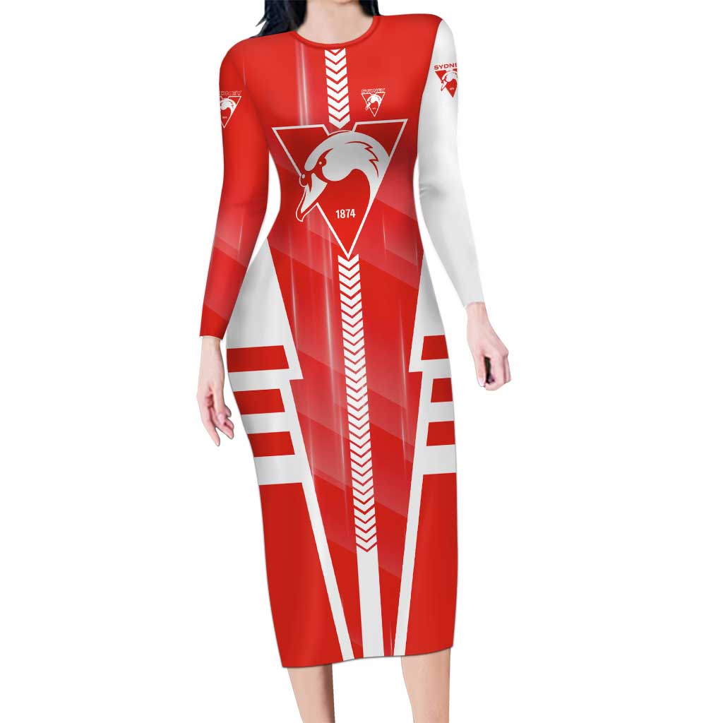 Personalized Sydney Swans Long Sleeve Bodycon Dress Modern Geometric Sports Graphic Style