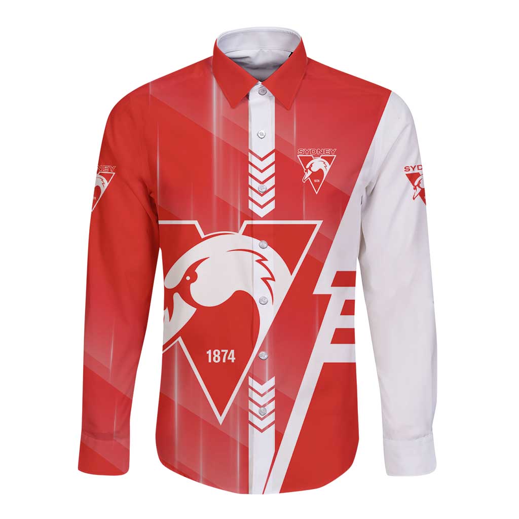 Personalized Sydney Swans Long Sleeve Button Shirt Modern Geometric Sports Graphic Style