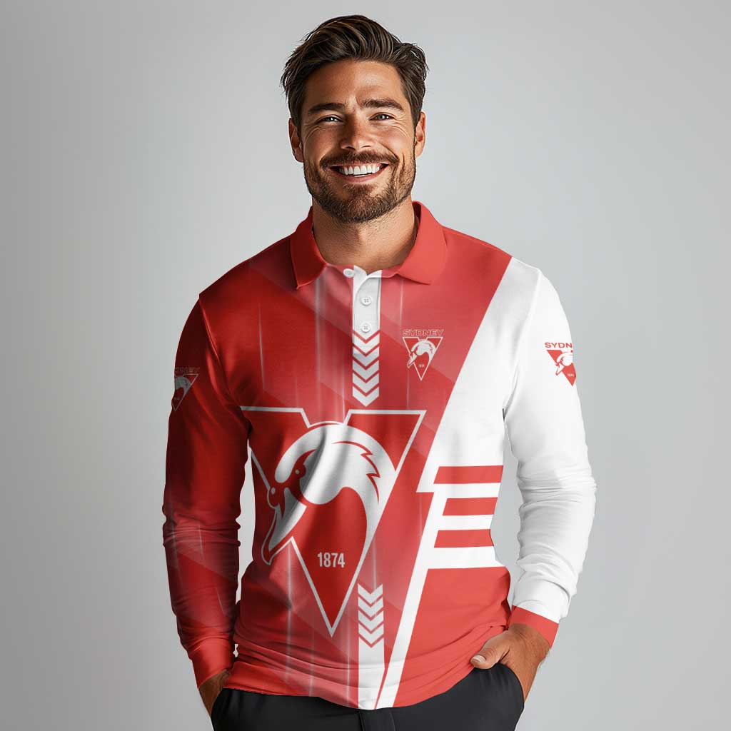 Personalized Sydney Swans Long Sleeve Polo Shirt Modern Geometric Sports Graphic Style