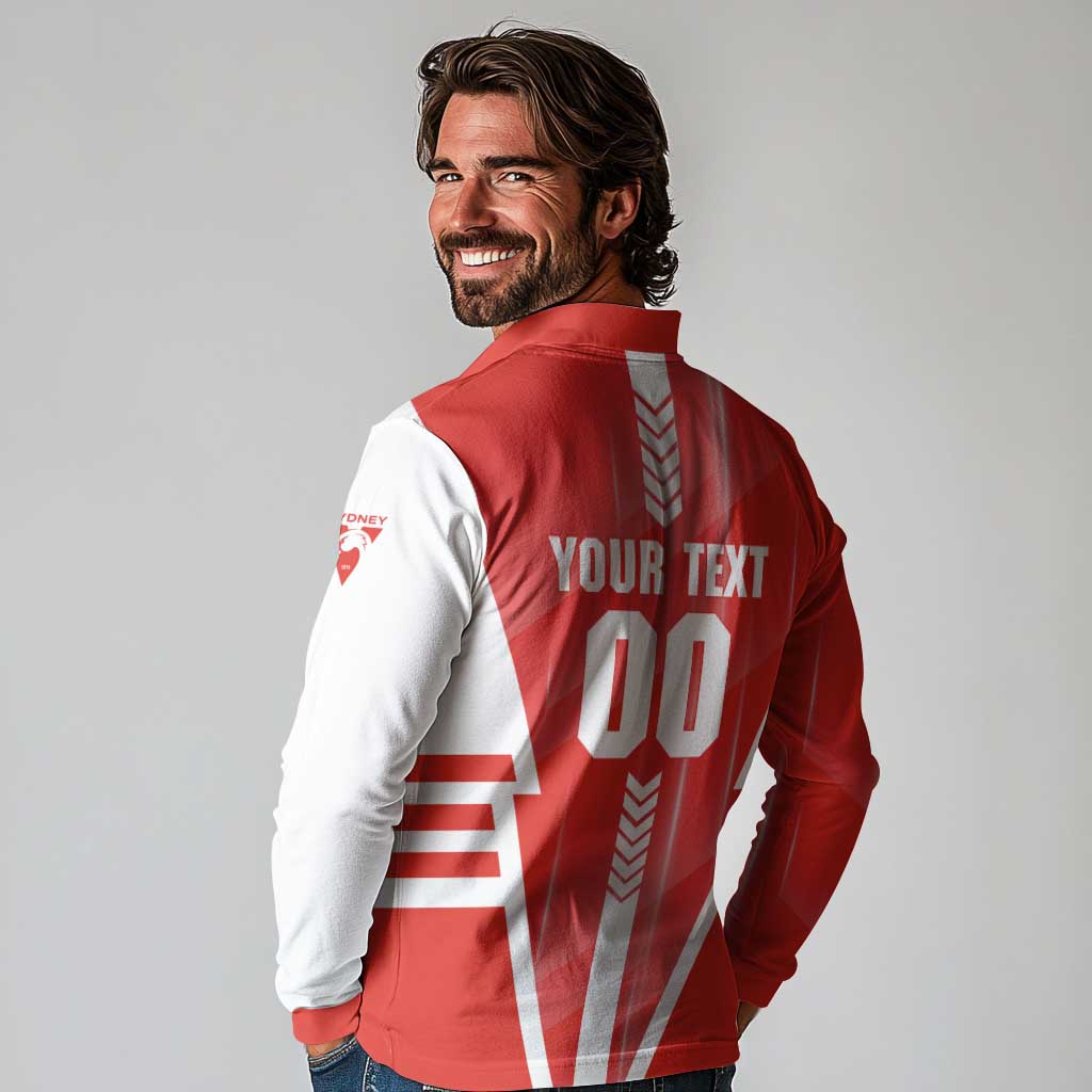 Personalized Sydney Swans Long Sleeve Polo Shirt Modern Geometric Sports Graphic Style