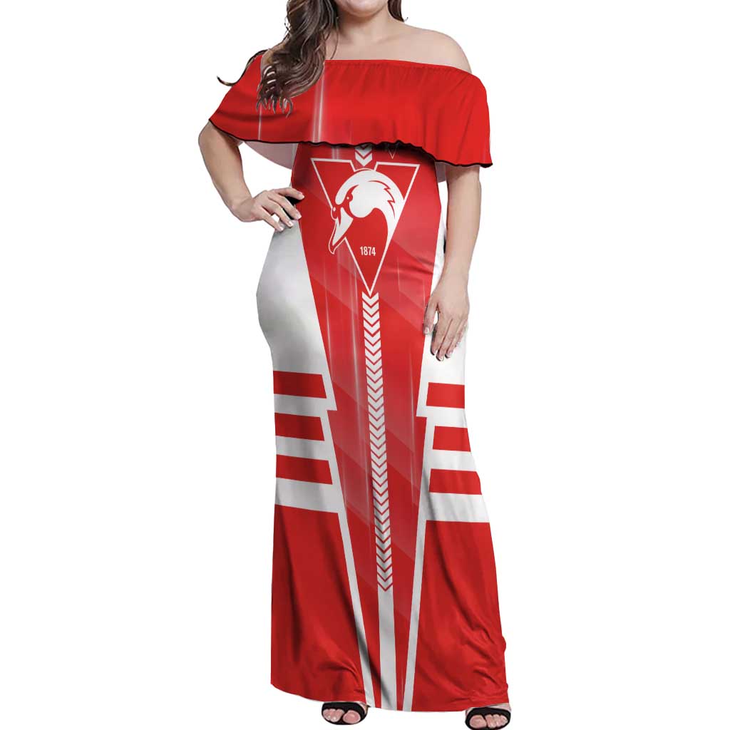 Personalized Sydney Swans Off Shoulder Maxi Dress Modern Geometric Sports Graphic Style