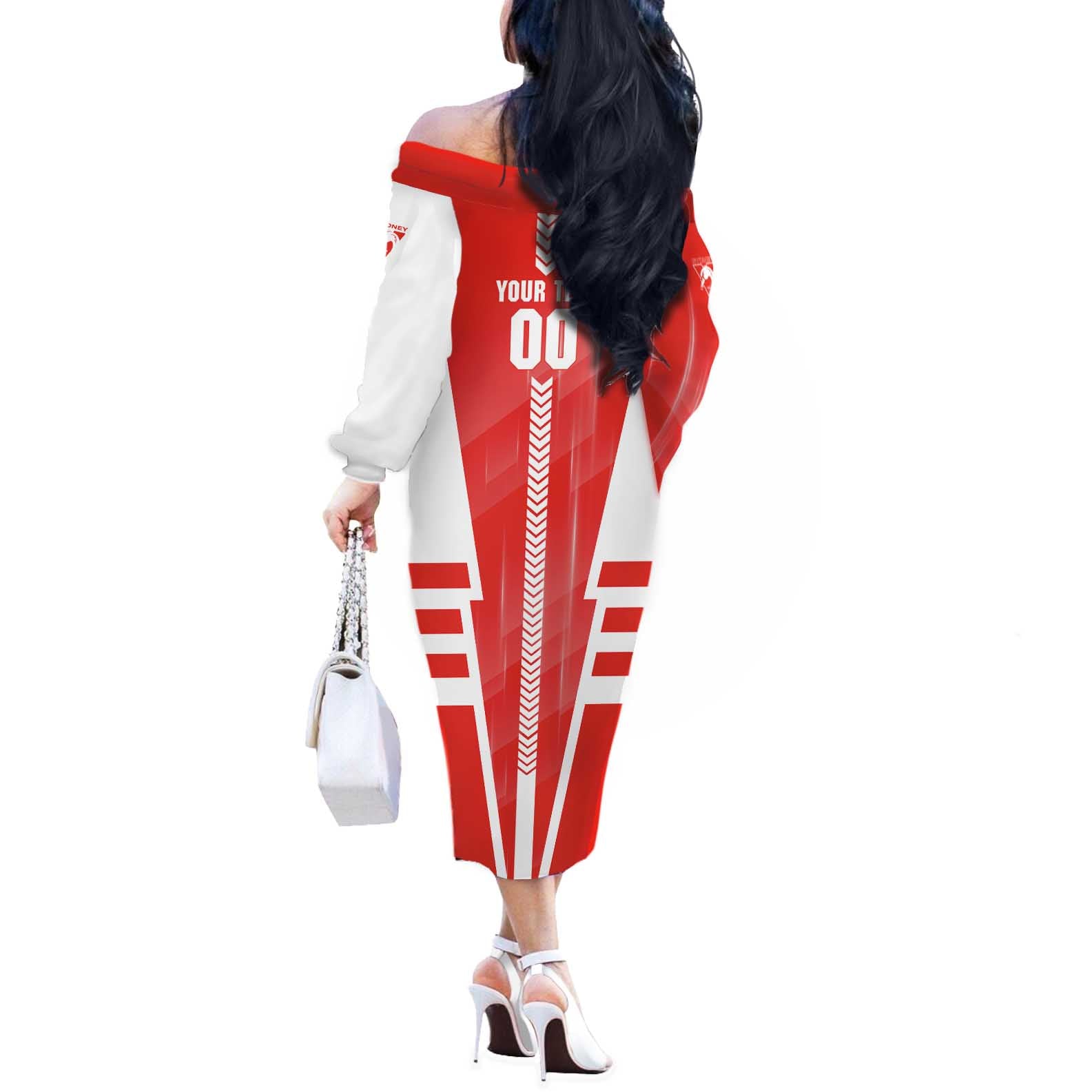 Personalized Sydney Swans Off The Shoulder Long Sleeve Dress Modern Geometric Sports Graphic Style