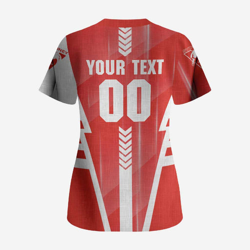 Personalized Sydney Swans Scrub Top Modern Geometric Sports Graphic Style