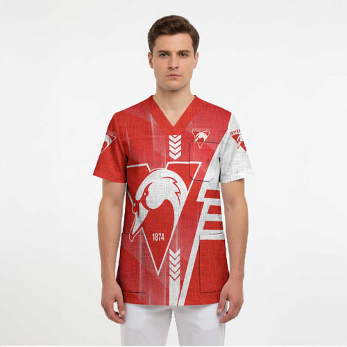 Personalized Sydney Swans Scrub Top Modern Geometric Sports Graphic Style