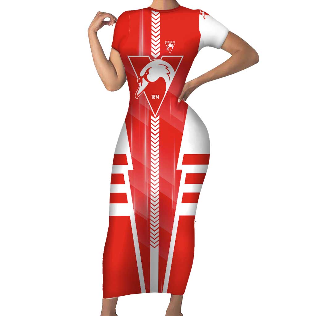 Personalized Sydney Swans Short Sleeve Bodycon Dress Modern Geometric Sports Graphic Style