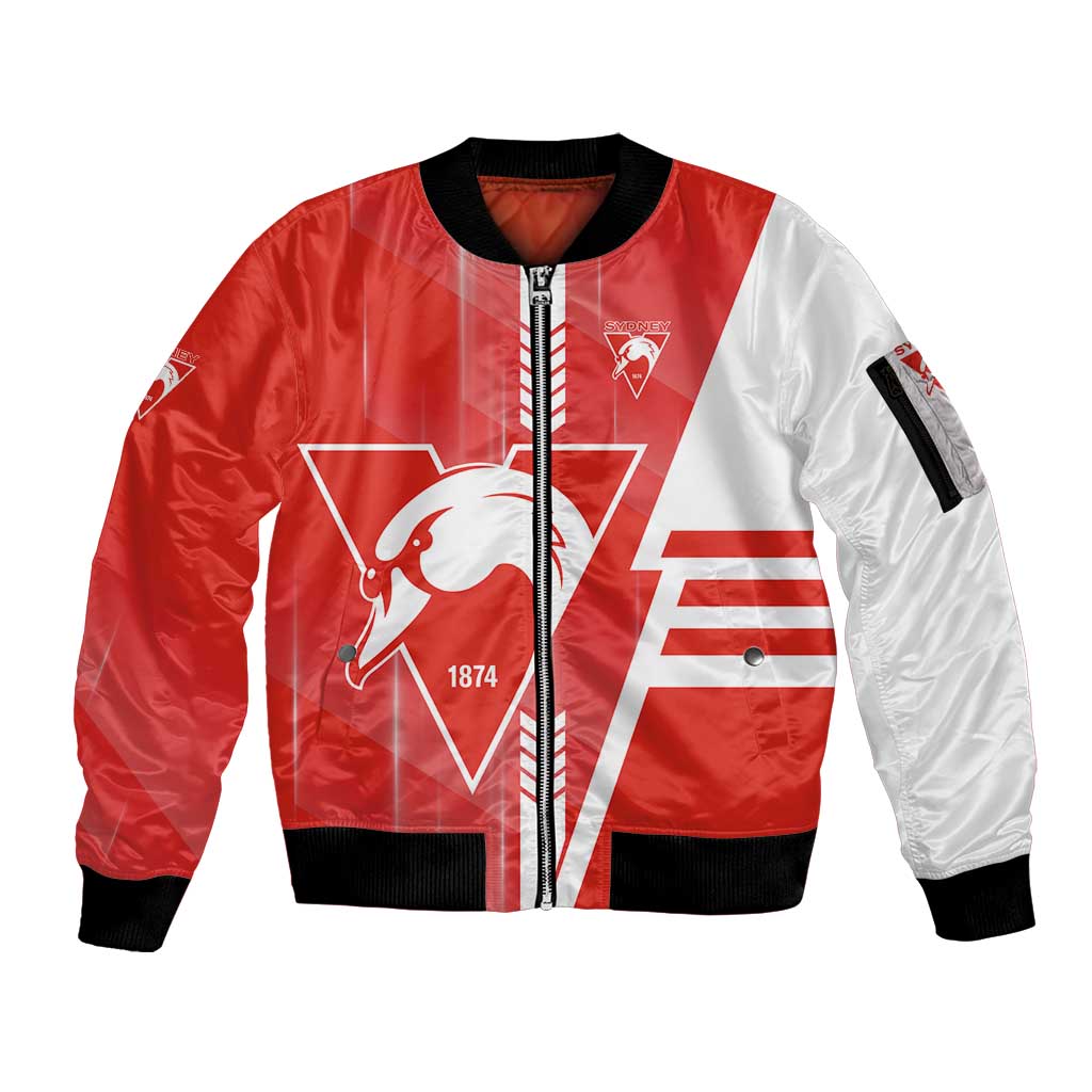 Personalized Sydney Swans Sleeve Zip Bomber Jacket Modern Geometric Sports Graphic Style