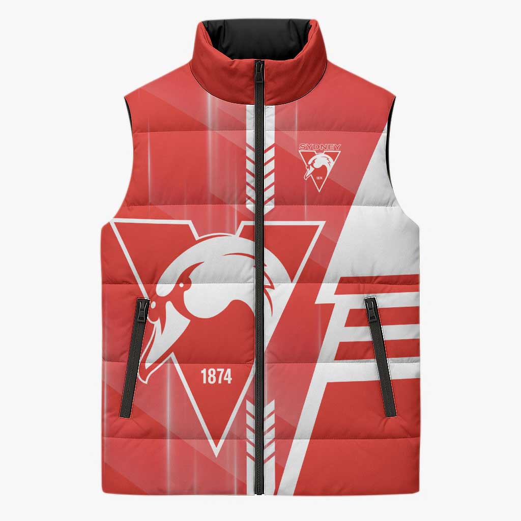 Personalized Sydney Swans Sleeveless Puffer Jacket Modern Geometric Sports Graphic Style