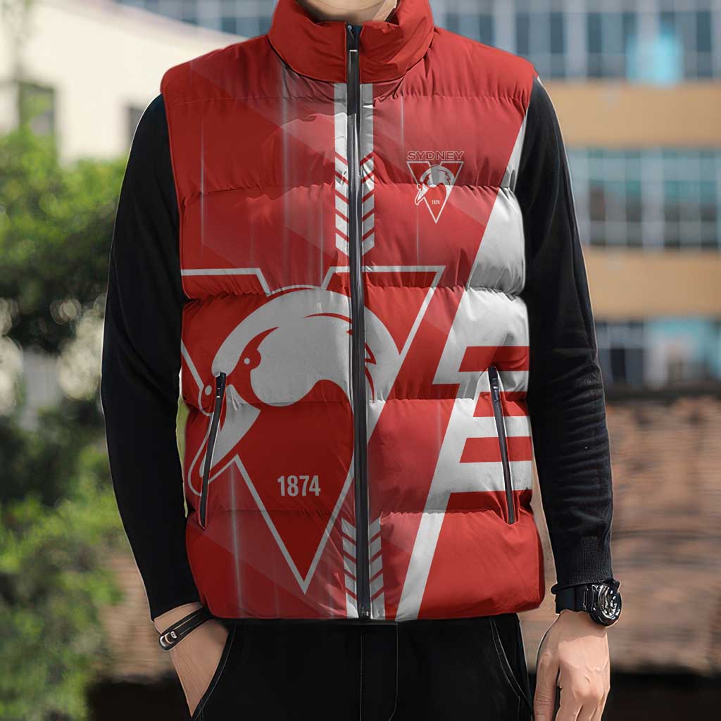 Personalized Sydney Swans Sleeveless Puffer Jacket Modern Geometric Sports Graphic Style