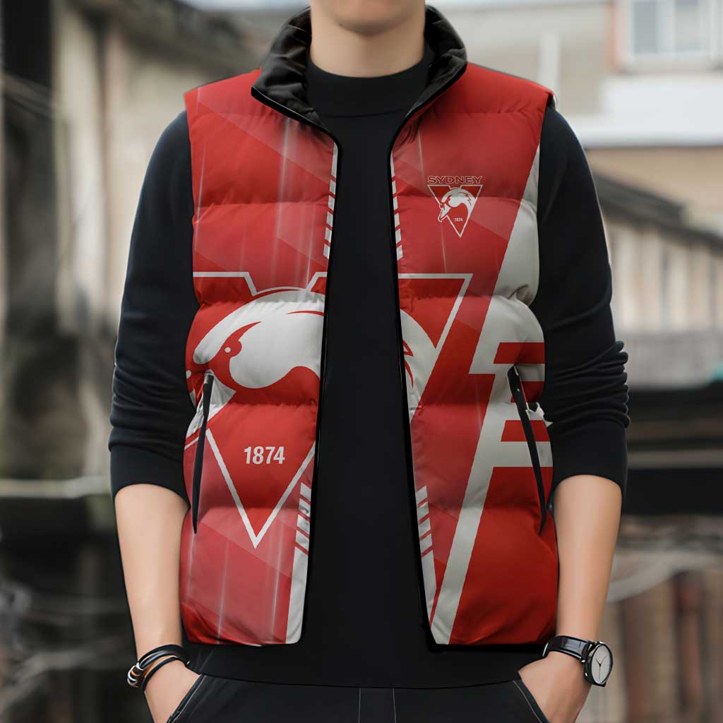 Personalized Sydney Swans Sleeveless Puffer Jacket Modern Geometric Sports Graphic Style
