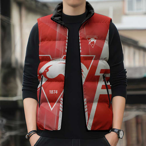 Personalized Sydney Swans Sleeveless Puffer Jacket Modern Geometric Sports Graphic Style